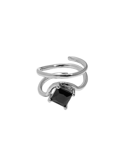White gold [black stone] 925 Sterling Silver Cubic Zirconia Geometric Vintage Stackable Ring